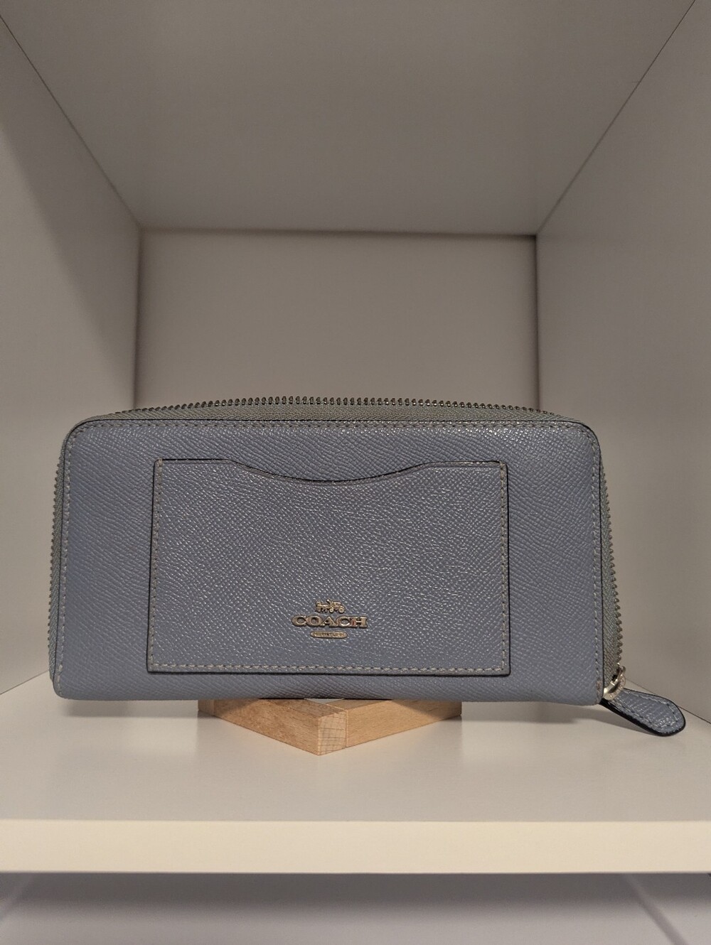 Coach Saffiano Zip Around Wallet Light Blue